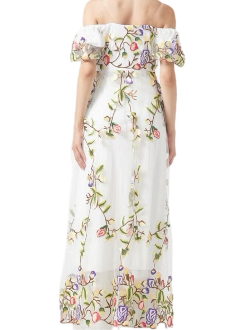 NWT Couture Lee Ivory Floral Embroidered On or Off Shoulder Short Sleeve Maxi 12 - Picture 2 of 13